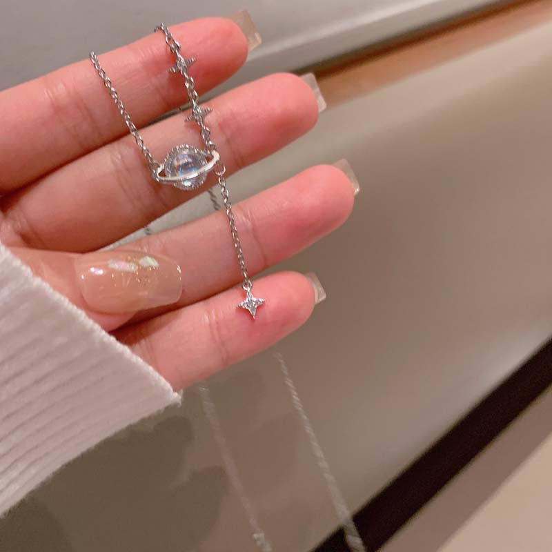 Y2K Shiny Star Necklace for Women Girls Silver Color Crystal Pendant Clavicle Chain Necklace Set Fashion New Trendy Party