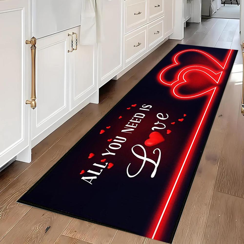 Heart Pattern Runner Rug Love Lettering Heart Carpet Romantic Girly Valentine Home Decor Rug Soft Non-Slip Mat for Hallway