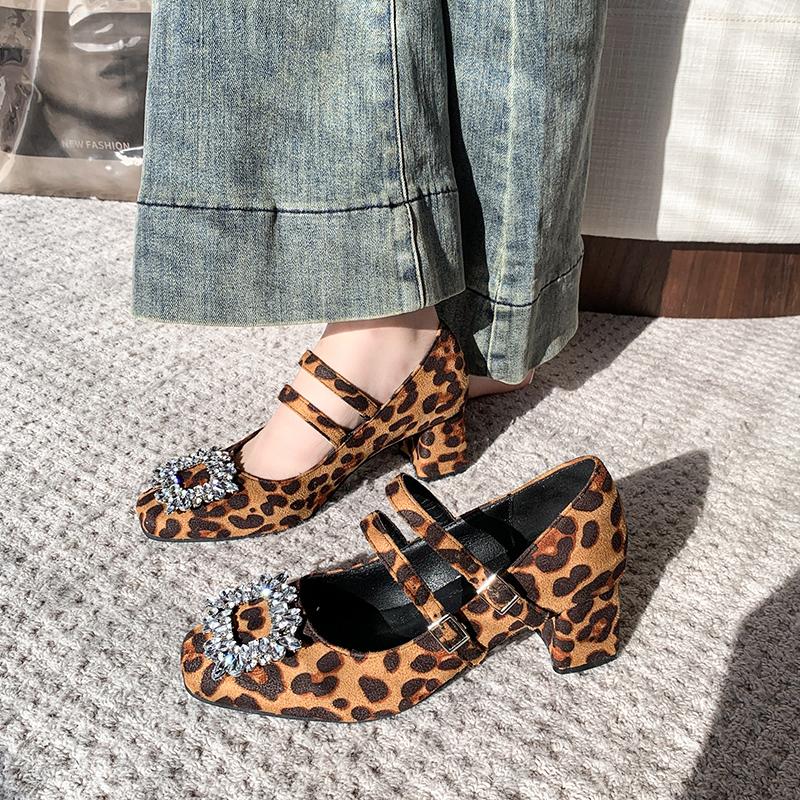 Mode 2025 Damenschuhe Schnallenriemen Damen High Heels Mode Leopardenmuster Büro und Karriere Neu Kristall Bestseller Heels Damen