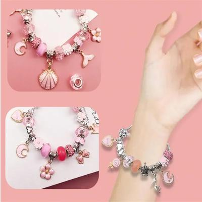 Women Girl DIY Jewelry Making Kit-Charm Bracelet Necklace Hand String Set Creativity Art Craft Accessories Christmas Birth Gift