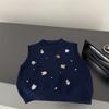 Cute Cat Embroidered Knit Vest for Women Fall Winter Loose Fit Layering Top
