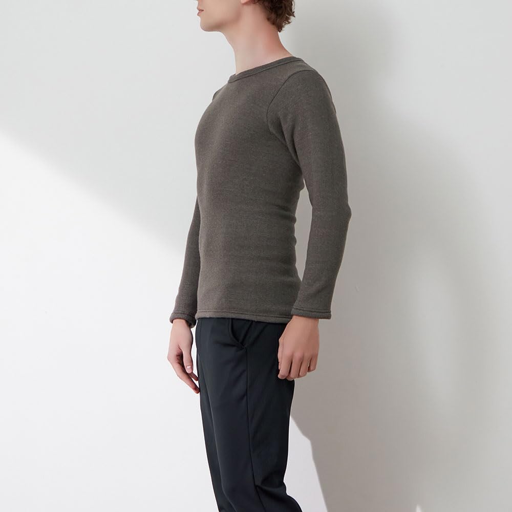 Gunze ADVANCE LABEL Long Sleeve Crew Wool Size M Shirt, Neck, 3/4 Sleeves, Blend, Brushed, Men's, Black,