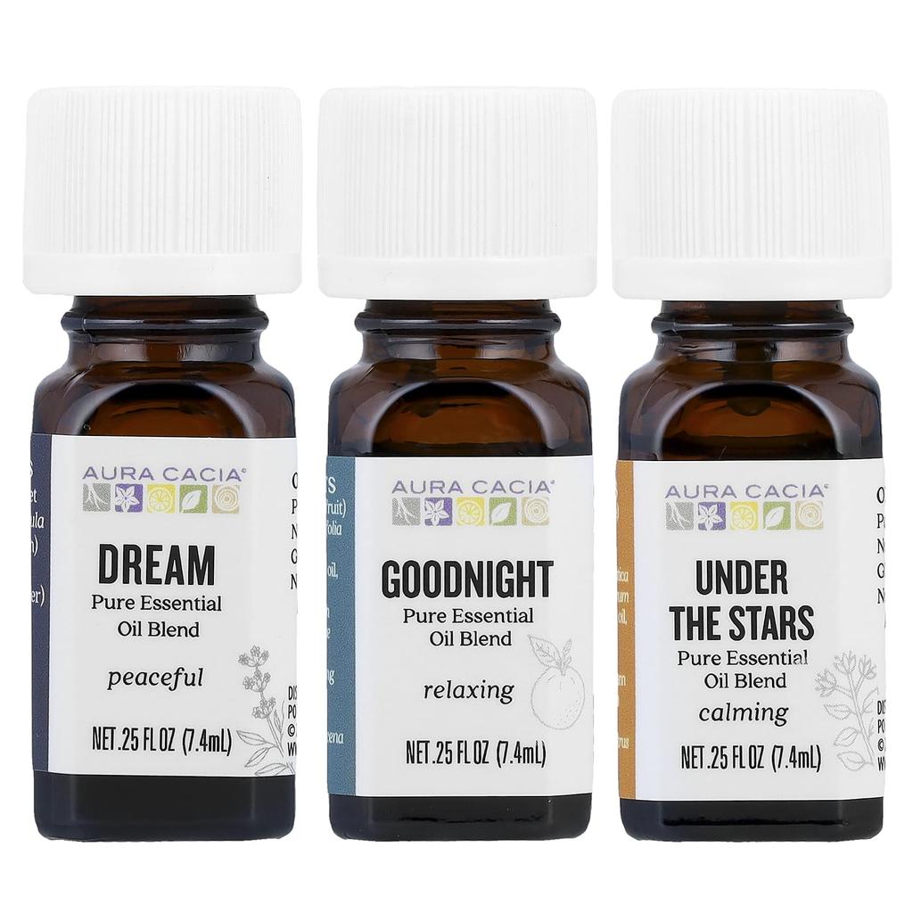 Aura Cacia, Bedtime Kit, Pure Essential Oil Blend, 3 Bottles, 7.4 ml (0.25 fl oz) Each