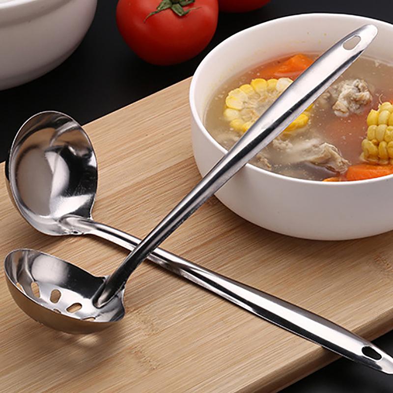 1Pcs Stainless Steel Soup Ladle With Long Handle Kitchen Cutlery Hot Pot Strainer Spoon