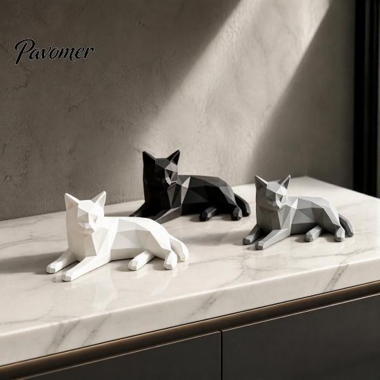 Minimalist Geometric Cat Figurines 3D Printed Figurine, Desktop Sculpture for Lovers, Creative Desk Accessories Women Nordic Style Small Animal Statue
