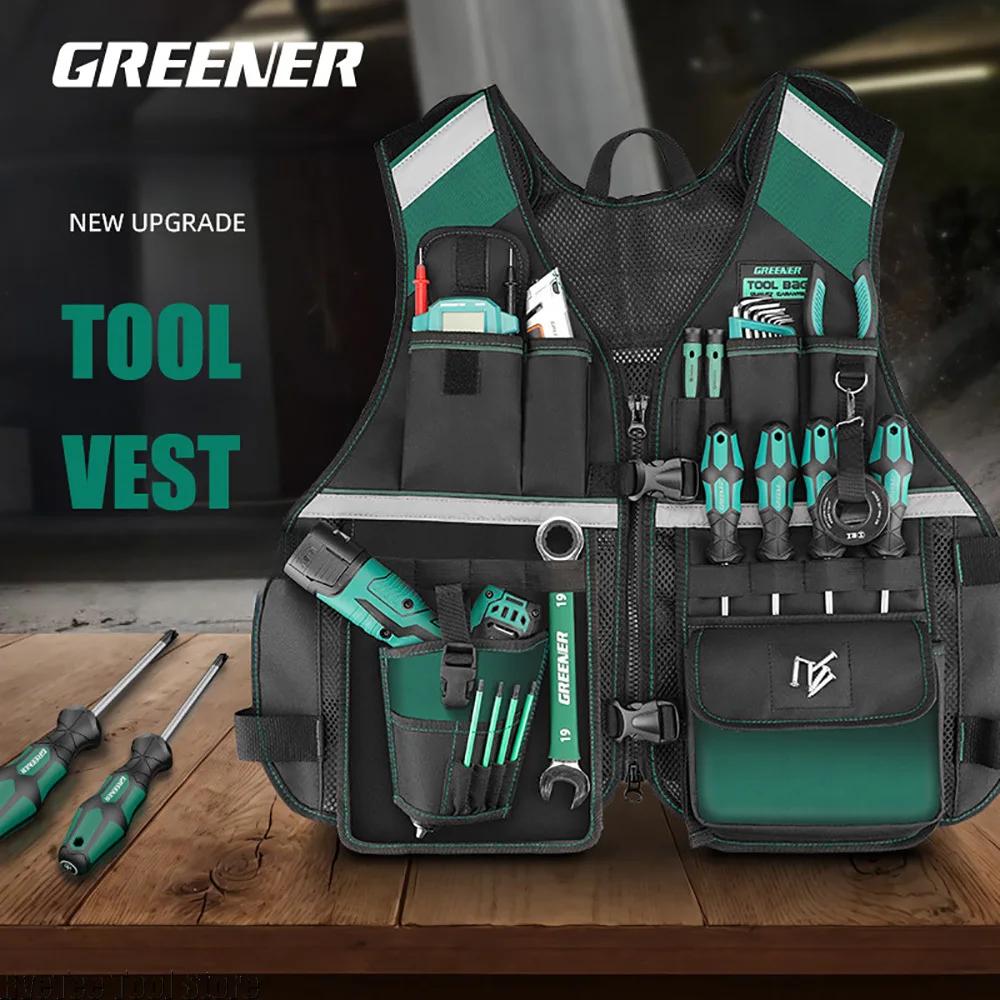 Greener Vest Toolbag Electrician Carpenter's Special Tool Pouch with Adjustable Shoulder Straps Maintenance Work Tools Packaging