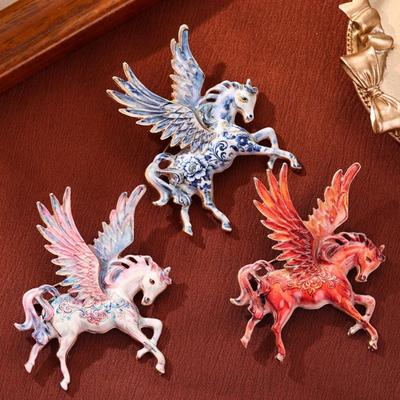 New Vintage Pegasus Brooch Traditional Red/Blue/Pink Zodiac Animal Badge Tang Dynasty Enamel Alloy Animal Lapel Pin Cultural Art