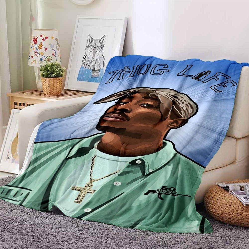 1pc 2PacHip Hop Blanket Soft Lightweight All Season Multi Purpose Throw for Sofa, Bed, Office & Picnics, French Style with Iconic Album Art & Quotes