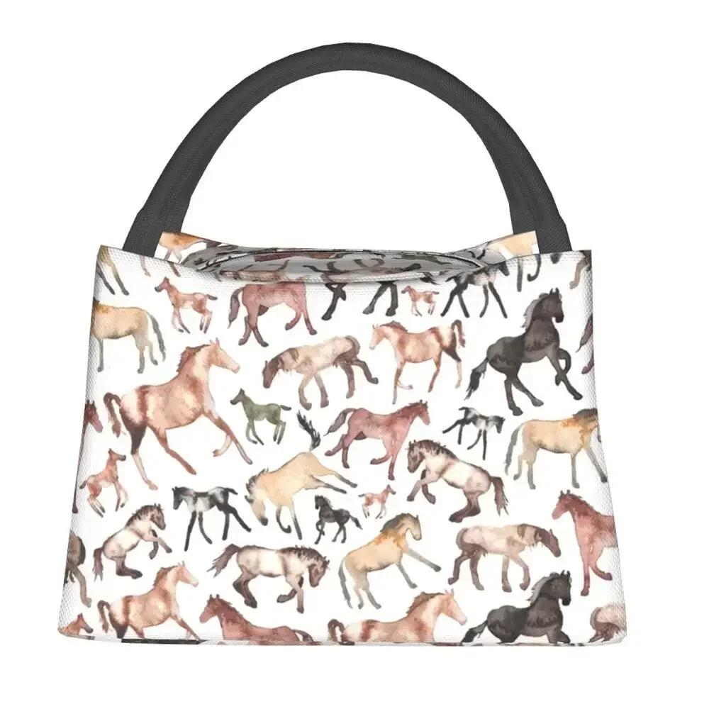 Horses Lunch Bags Insulated Bento Box Resuable Lunch Tote Picnic Bags Cooler Thermal Bag for Woman Student Travel