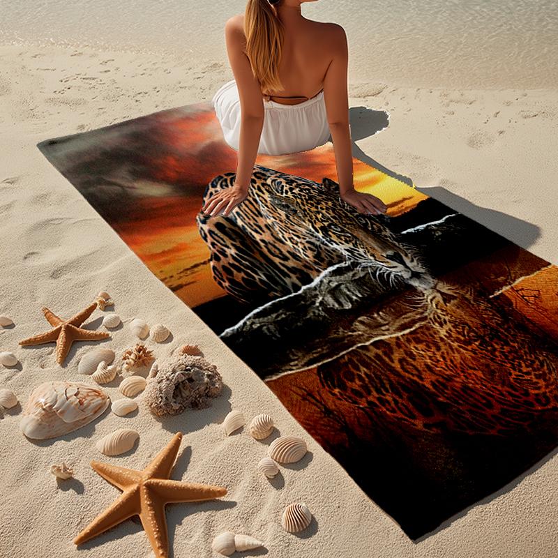 Blue Eyes Leopard Beach Towel, Super Soft Microfiber, Gift for Her/Him, Birthday, for Pool, Beach, Travel, Home Decor Fan gifts