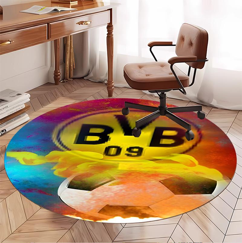 Borussia Dortmund Pattern Round Rug, Indoor/Outdoor Mat, for Picnic, Gameroom, Bedroom, Office, Living Room, Home Decor Carpet, Birthday Gift