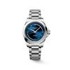 Relógio Automático Feminino Conquest Azul com Mostrador Sun-Ray 34mm, Marcadores de Diamante, Aço Inoxidável (L3.430.4.97.6)