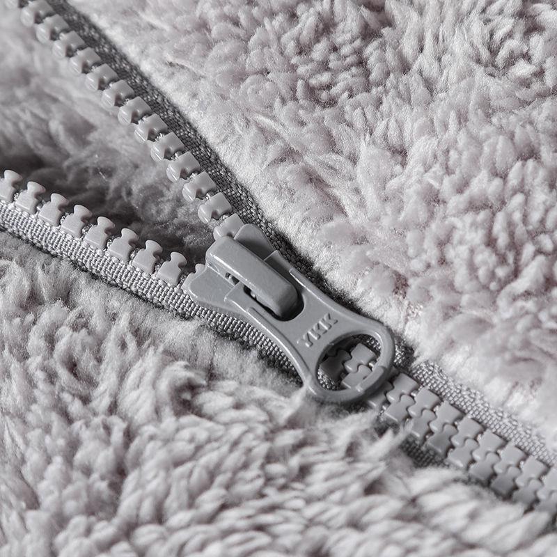 White Double-Sided Thickened Fleece Hoodie Jacket for Spring, Autumn, and Winter