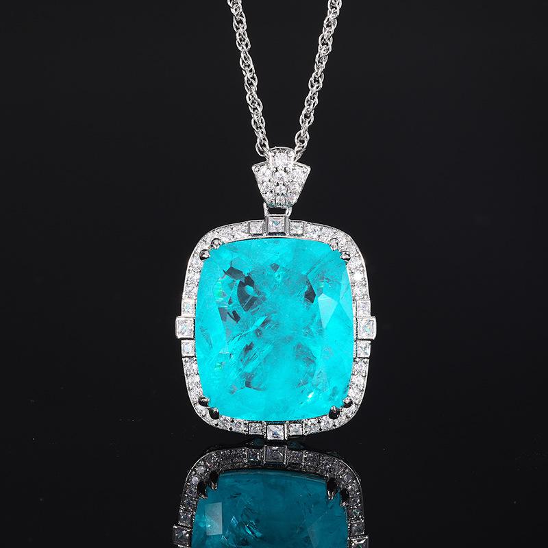 Jewelry Copper Bottom Gold-Plated Simulation Colored Treasure Fat Rectangular 20 * 23 Pendant Necklace Jewelry