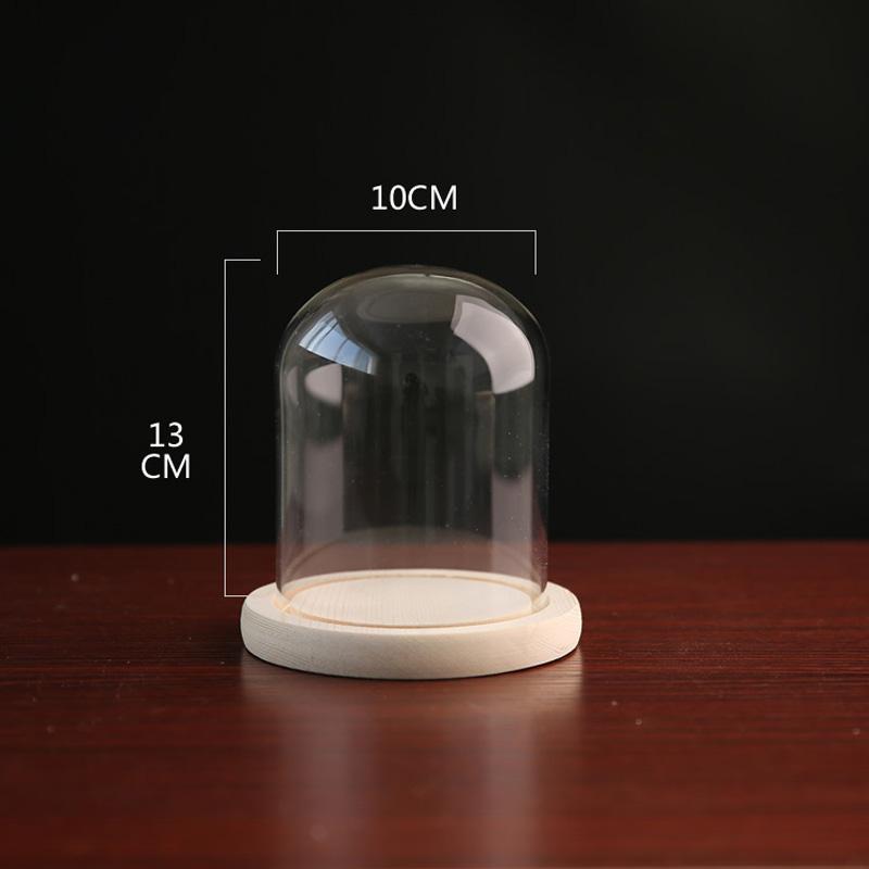 

Clear Glass Display Cloche Bell Ornaments Flower Jar Glass Bottle With Wooden Base Dust Cover Display Box Immortal Flower Box
