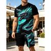 Fashion men's casual suit 3D casual color printing summer T-shirt shorts simple