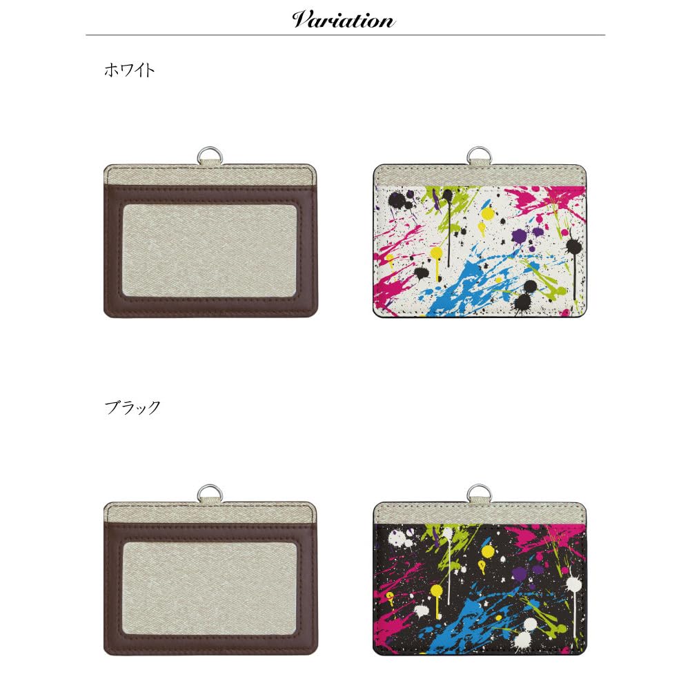 Grand Cinq Colorful Ink ID Card Holder with Neck Strap [Black] Name Tag Holder, Employee ID Card Holder, Neck Strap, Pass Case, Commuter Pass Case