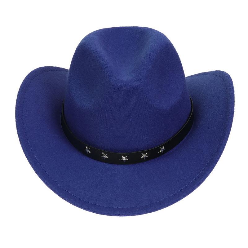 Western Cowboy Top Hat Spring And Autumn New Jazz Hat Big Brim Pentagram Belt Accessories Felt Hat Men And Women