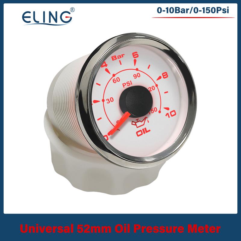 ELING Waterproof Universal 52mm Oil Pressure Gauge 0-5Bar 0-10bar for Car Truck Boat with 8 Colors Backlight 9-32V
