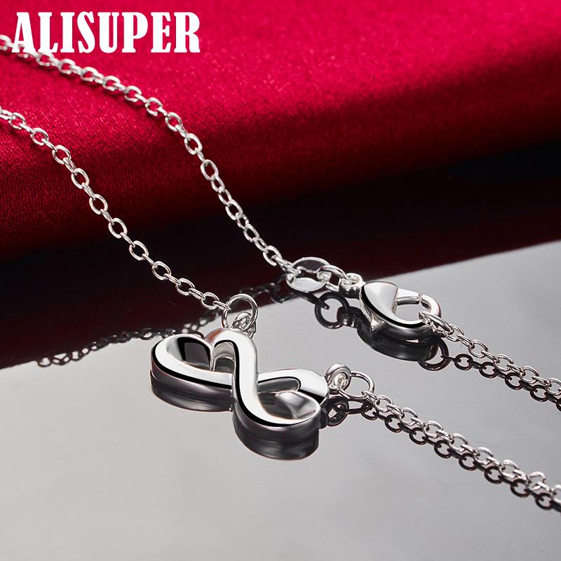 925 Sterling Silver Double Heart Pendant Necklace 18 Inch Jewelry