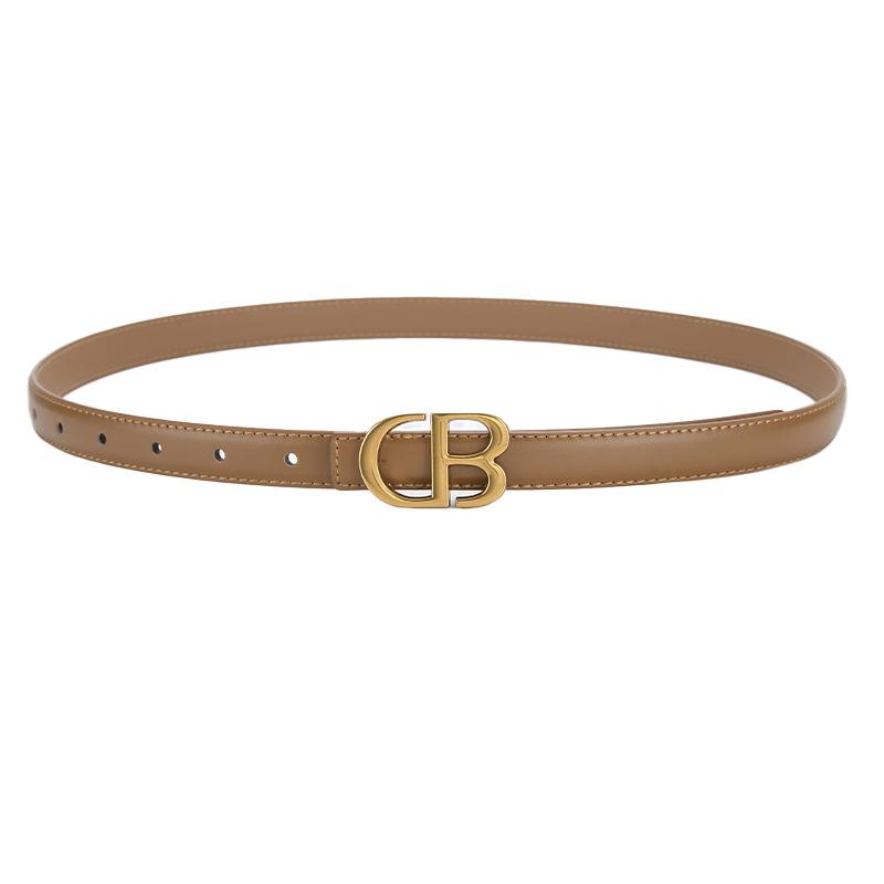 New Two-layer Cowhide Retro Belt 2.0cm Letter Buckle Thin Belt Simple and Fashionable Women's Trousers Belt