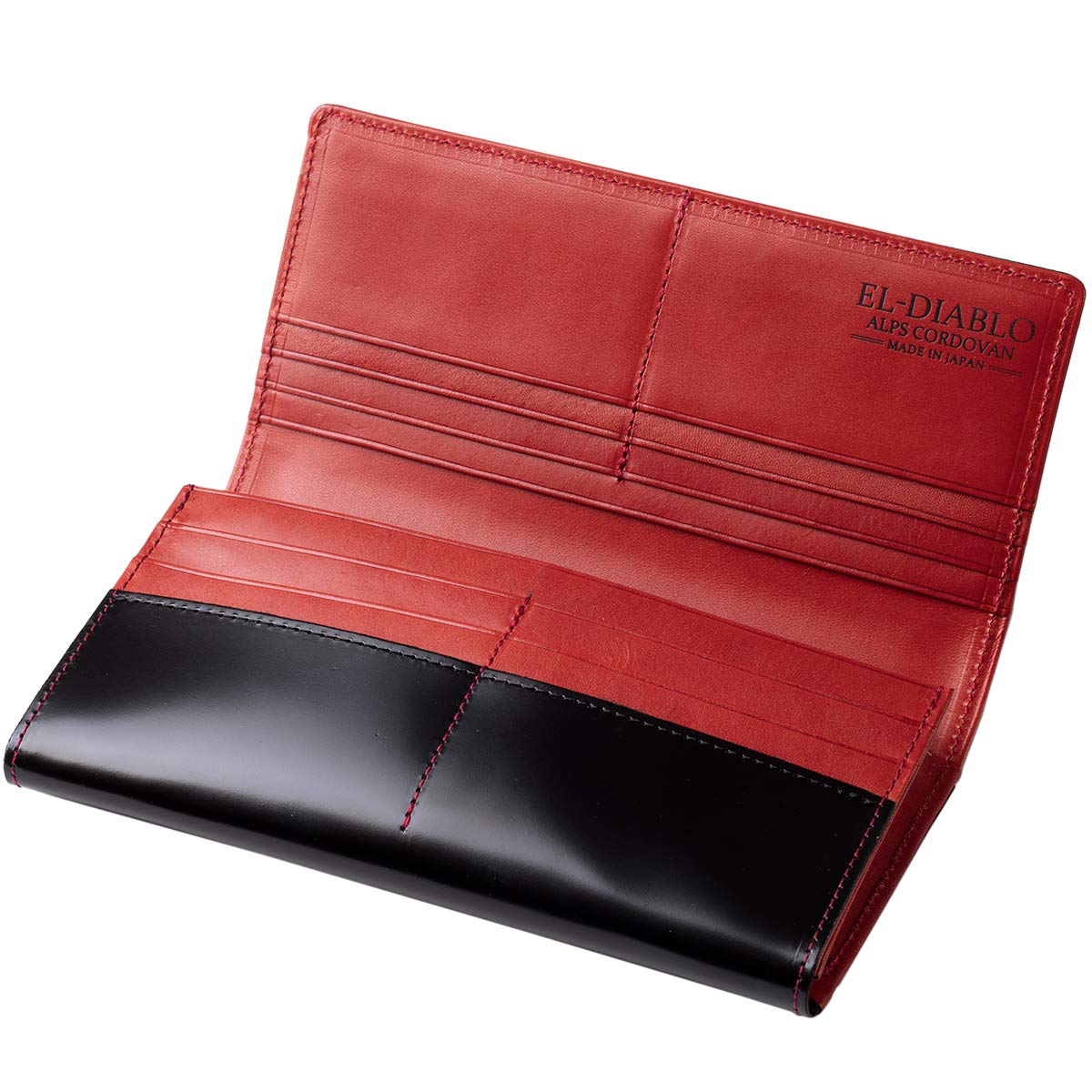 

Длинный кошелек из натуральной кожи Cordovan x Tochigi Leather Simple Bicolor Made in Japan x Dark [El Diablo] для мужчин [EL-C3140] (Черный Красный)