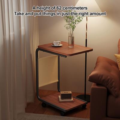 2-stöckiger C-förmiger Beistelltisch Rollender kleiner Kaffeetisch mit hölzerner Tischplatte Metallrahmen Wohnzimmer Schlafzimmer Ecke Nachttisch Schreibtisch mit Rädern