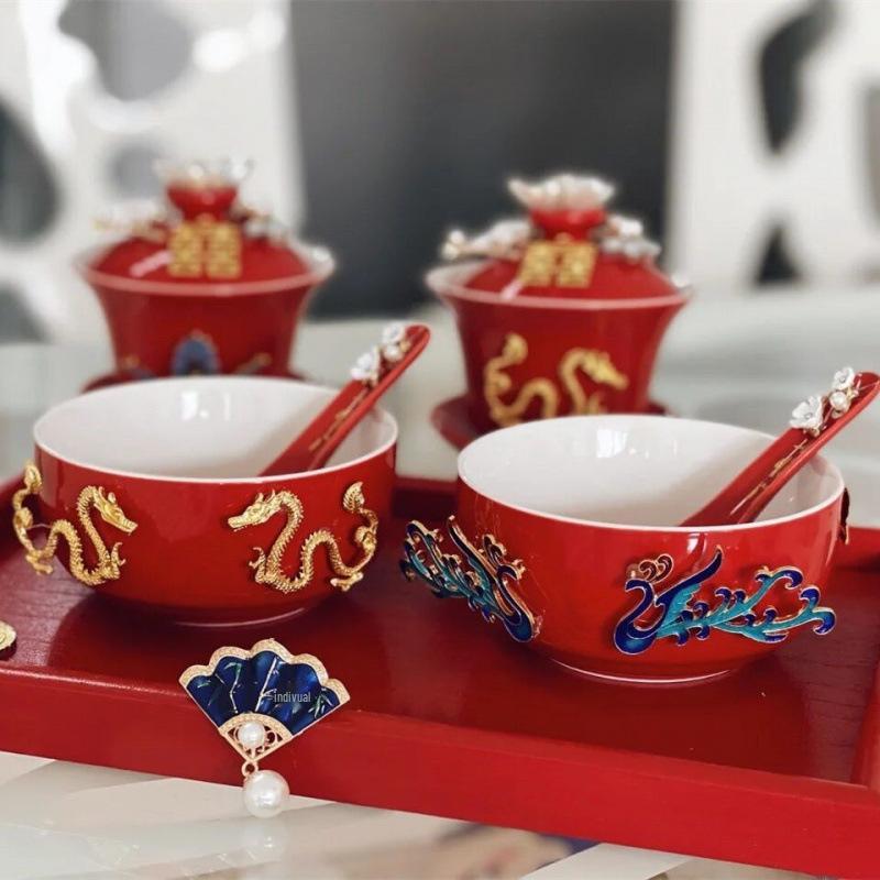 Wedding Ceramic Gaiwan Tea Cup Set