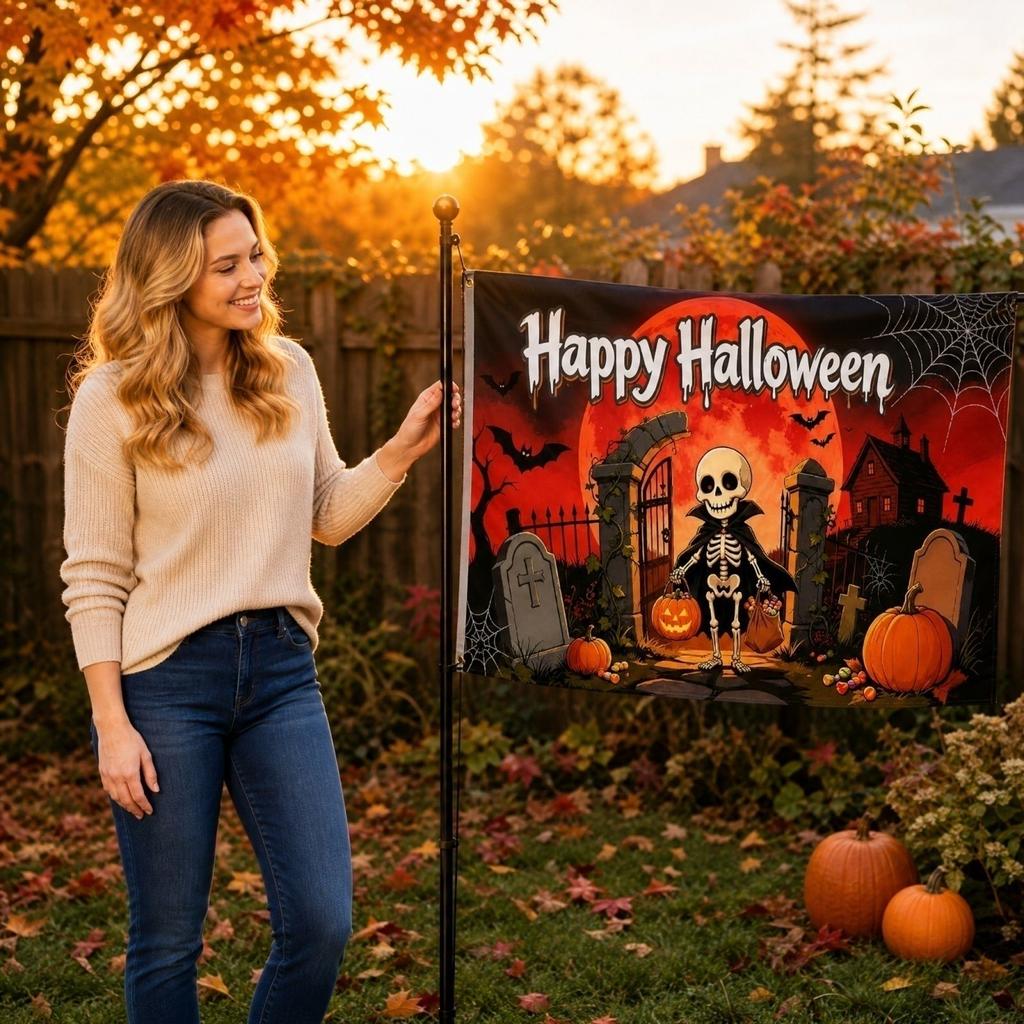 Double-Sided Halloween Garden Flag for Outdoor Porch Yard Decoration