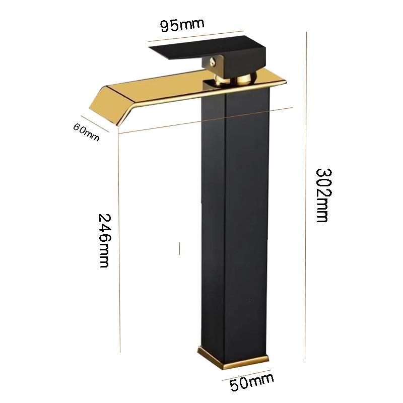 Tuqiu Gold and Black Bathroom Faucet Waterfall Faucet Basin Faucet Bathroom Basin Faucet Mixer Tap Hot and Cold Sink Faucet
