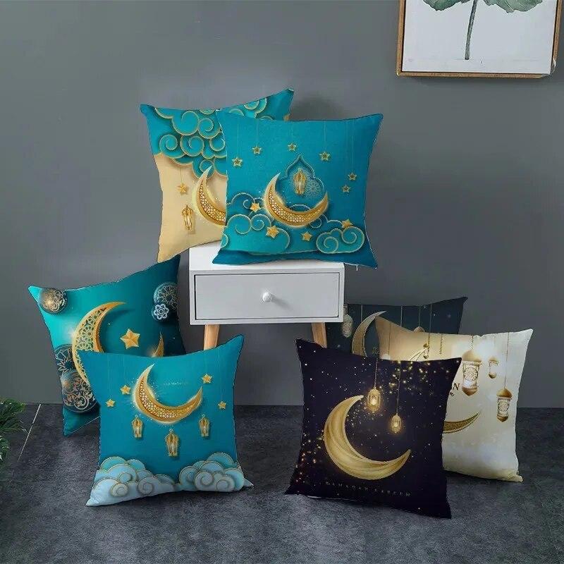 Islamic Eid Mubarak Decorative Pillowcase Home Decor Sofa Cushion Cover Ramadan Cotton Mosque Muslim Pillowcase 45X45CM