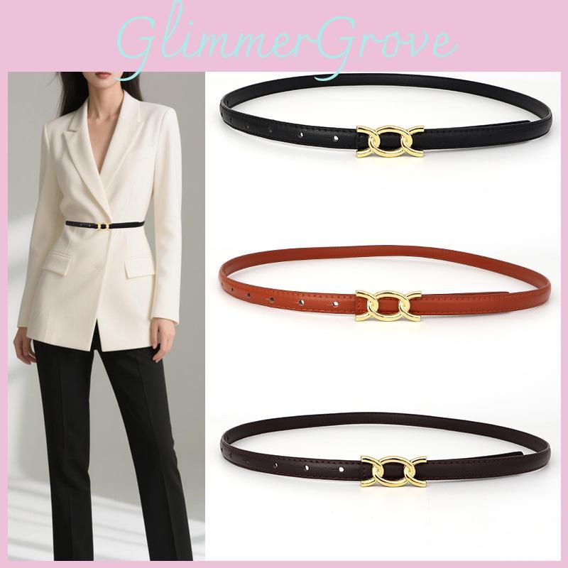 Fashion Womens Pu Leather Skinny Belt With Gold Buckle For Casual And Business Wear