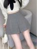 Women's Gray Retro Woolen Booty Shorts - Autumn/Winter Casual Straight Wide Leg Pants