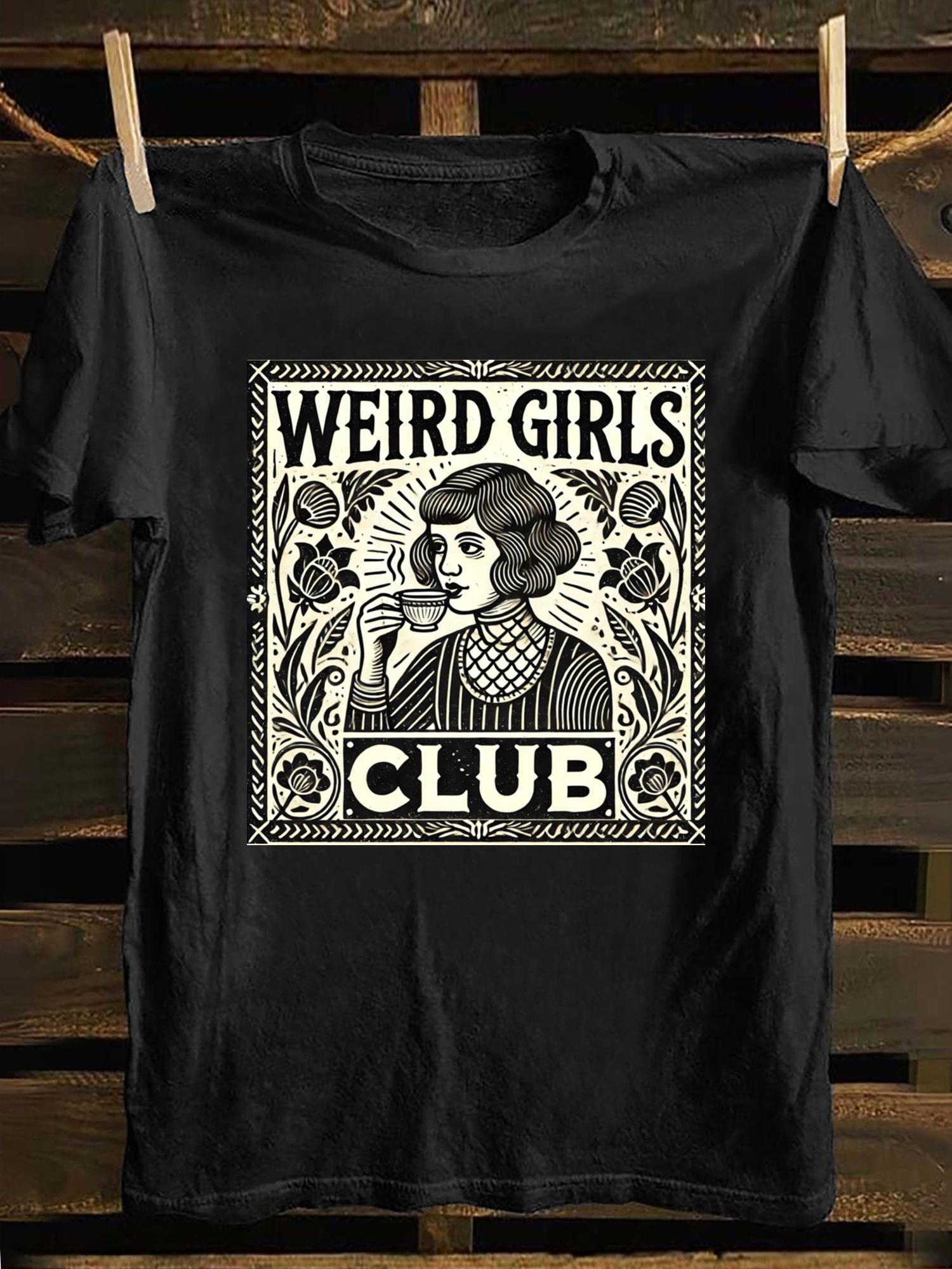 

Weird Girls Club Vintage Punk Rock Graphic Unisex T-Shirt, Unisex s Casual Retro Style with Bold Typography & Skull Design M