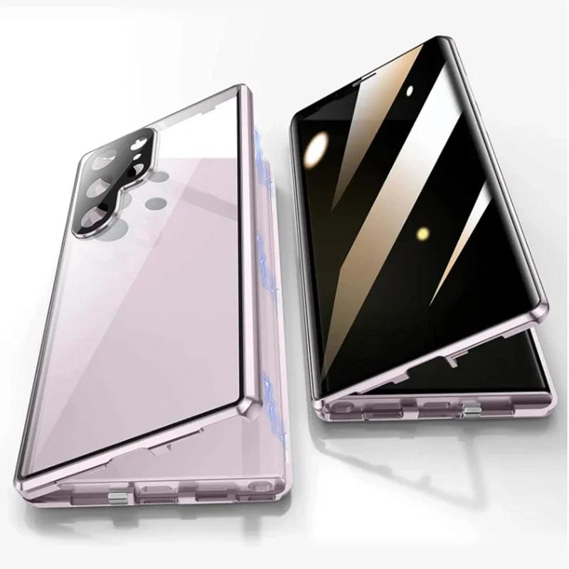 Sichtschutzglas Metall Magnetische Hülle für Samsung Galaxy S26 Ultra S25 S24 FE S23 S22 S21 Plus A17 A57 A37 A55 A56 Anti-Peeping-Abdeckung 360° Schutz