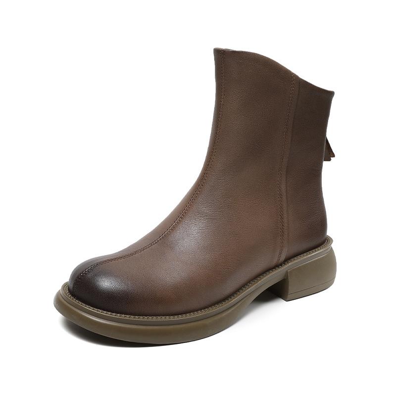 First layer cowhide Chelsea boots women's 2025 autumn and winter new khaki retro leather short boots women's leather boots