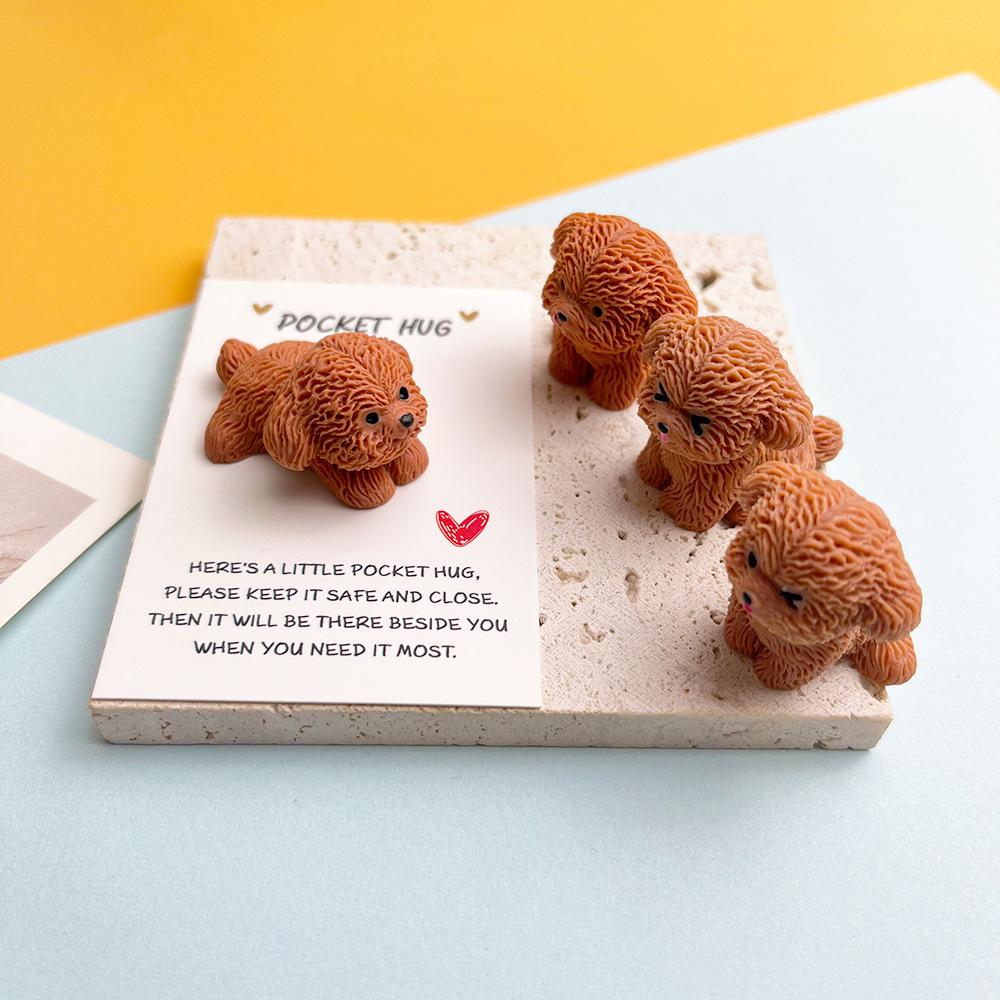 1 PC DIY Cute Teddy Resin Pocket Hug Card, Puppy Series Figurine Gift Card, Holiday Gift