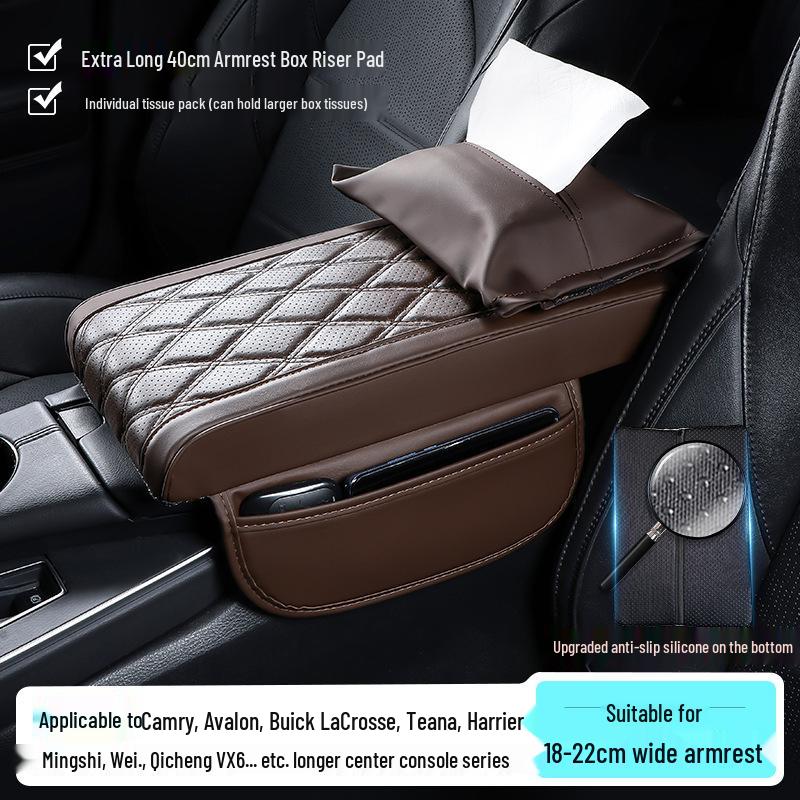 Extra lange 40 cm Armlehnenbox-Auflage für Avalon/Camry - Erhöhungspad mit Taschentuchboxhalter