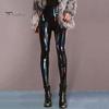 Pantaloni Sexy da Discoteca Donna Colore Unico Ecopelle Slim a Matita Vita Alta Superficie a Specchio Lucidi Pantaloni