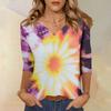 Women's Fashionable Casual Three-quarter Sleeve Small Floral Print Round Neck Top