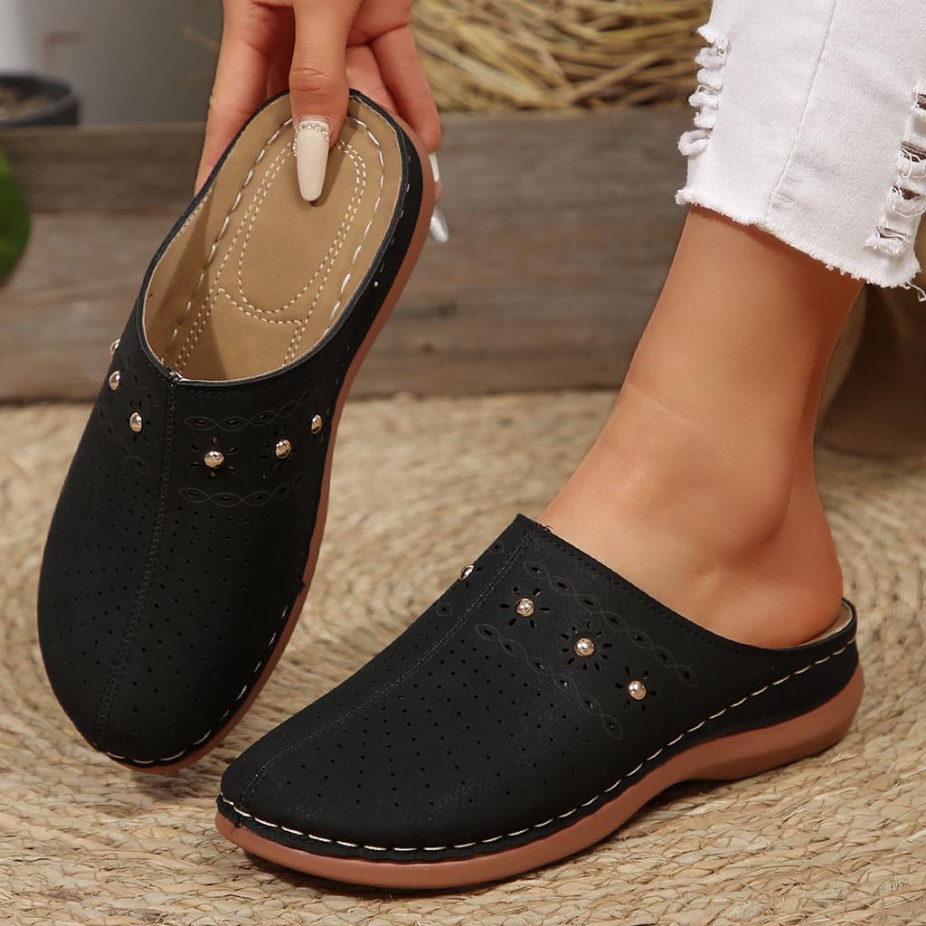 2025 foreign trade summer new women's bag head thick-soled slippers large size round head bag head empty breathable slippers