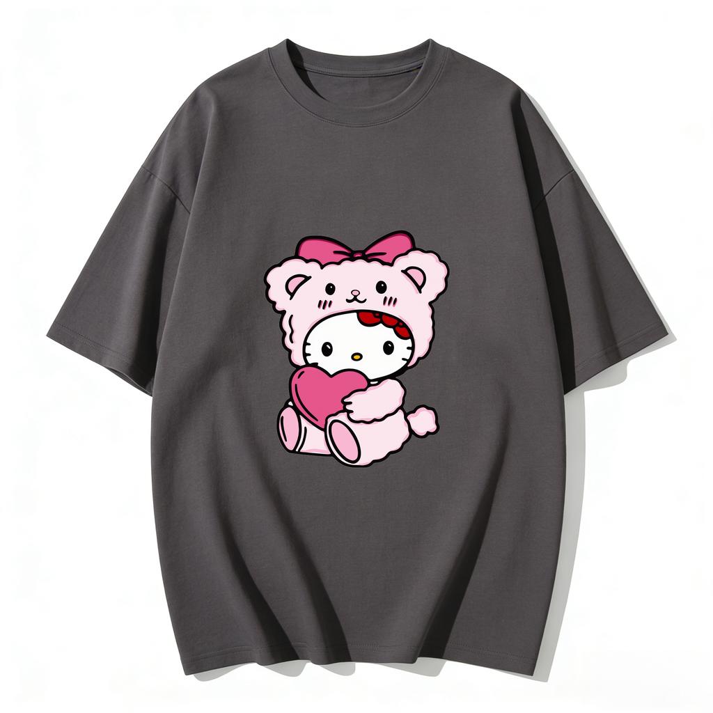 2026 Summer Hello Kitty Cartoon Printed Short Sleeve Pure Cotton Tshirt Womens Family Matching Outfits Classic Fashion Tee Top