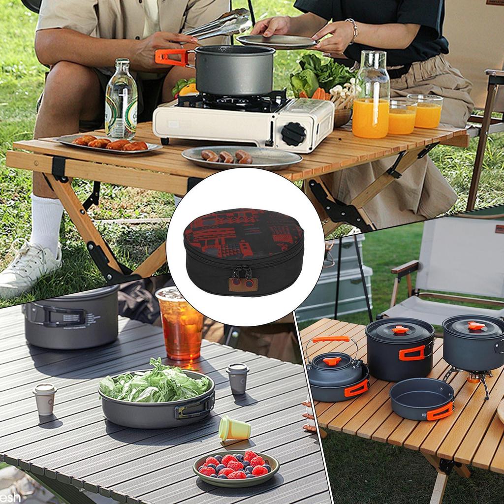Camp-Utensil Organizer Tableware Carry Bag For Camping High Capacity Round Cookware Pouch For Barbecue Gatherings Mountaineering