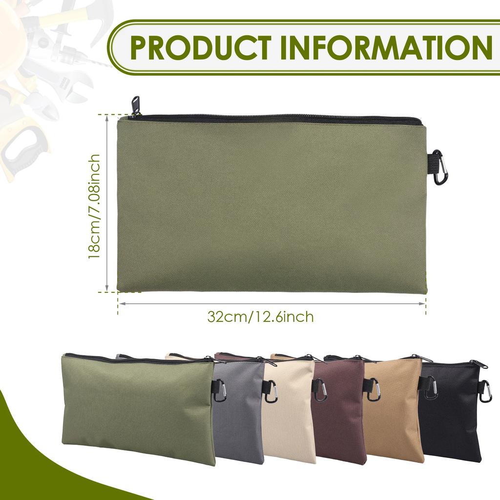 6pcs Tool Bag Zipper Pouch Utility Multipurpose Storage Organizer Tool Pouches with Carabiner Metal Zipper for Tools, Stationary
