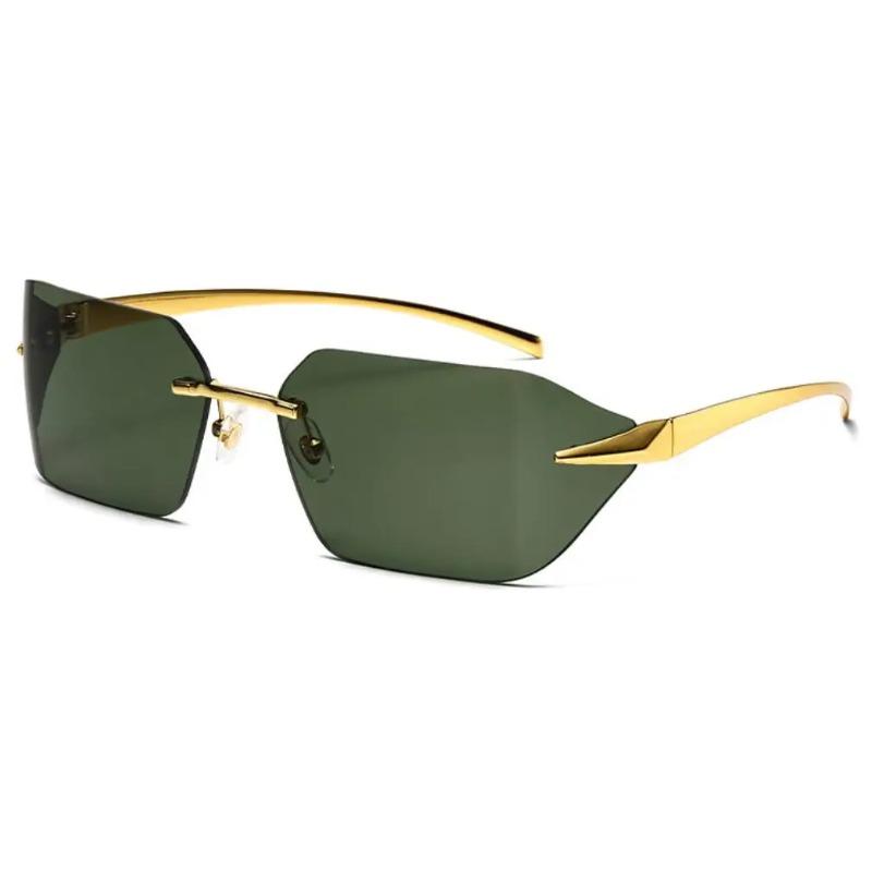 Fashion Rimless Sunglasses for Men Women Luxury Brand Curved Lens Summer Travel Rectangle Frameless Shades