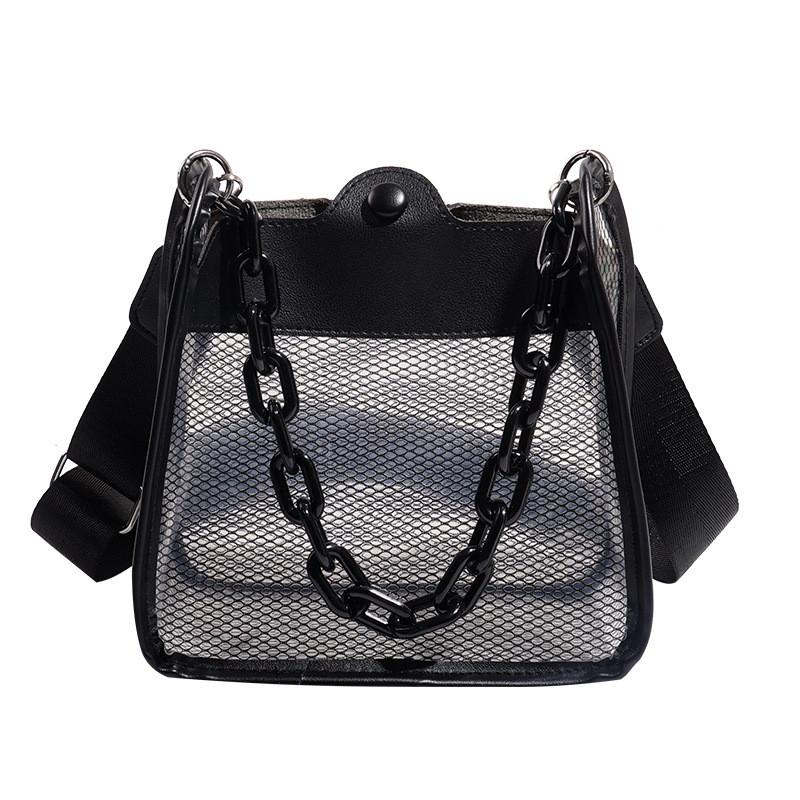 Stilvolle durchsichtige kleine quadratische Tasche für Damen in frischen Herbstfarben, ideal für den täglichen Gebrauch