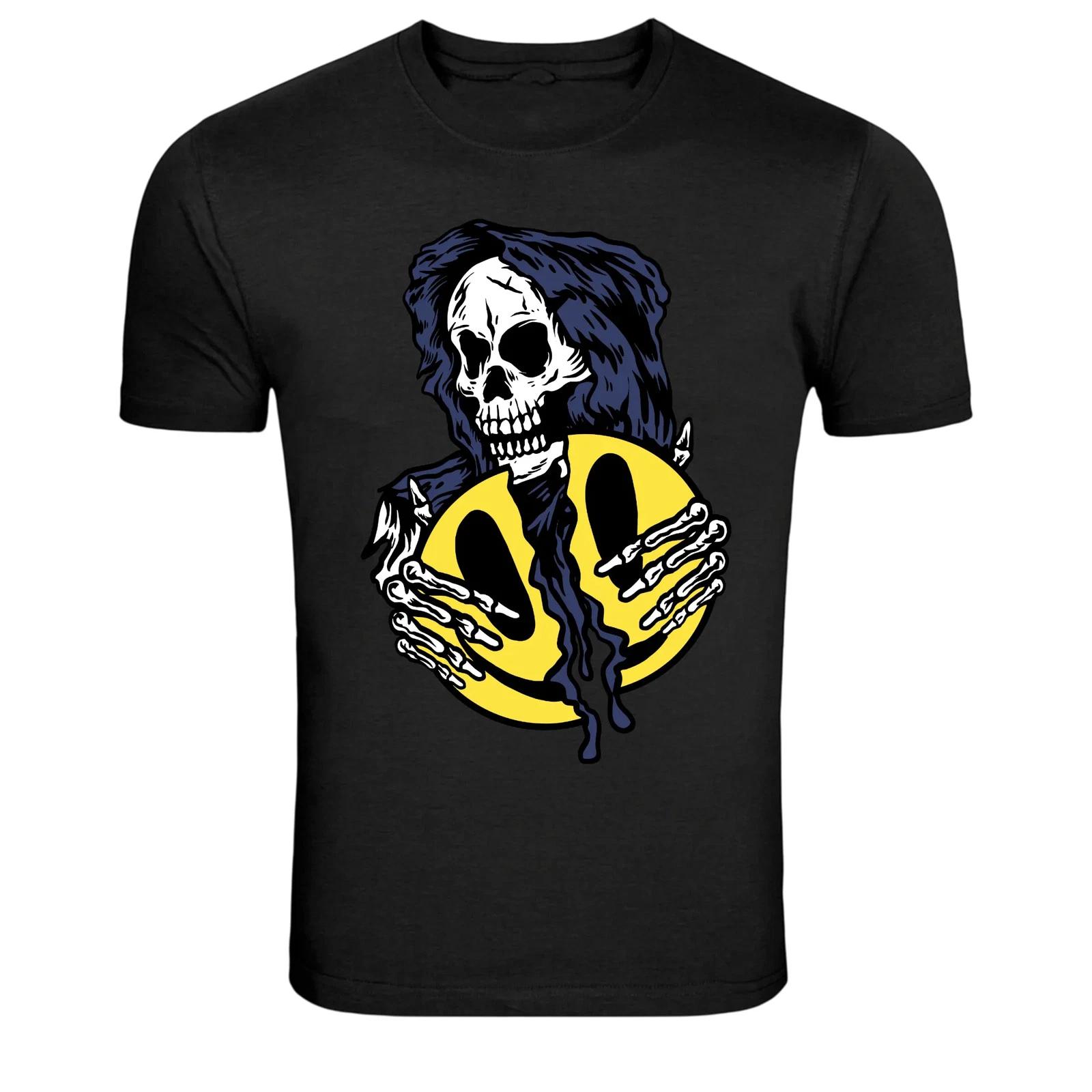 Skeleton Holding Broken Smile Emoji Graphic T-Shirt 3XL