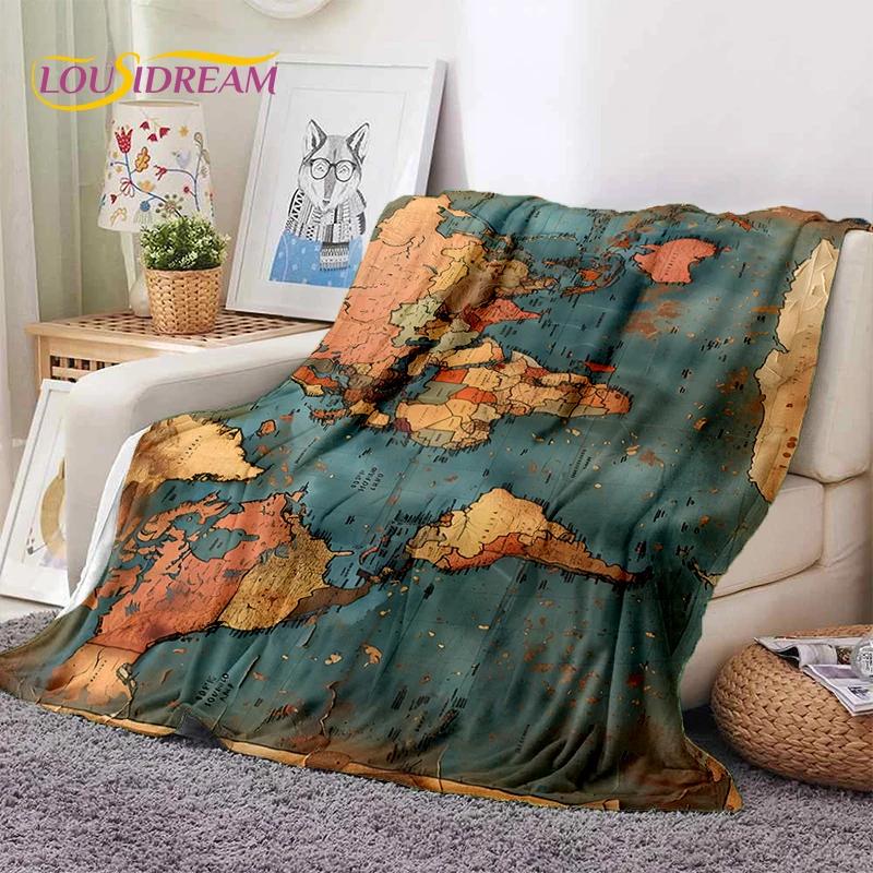 Retro Antike Seekarte Kraft Weltkarte Kompass Weiche Decke, Weiche Überwurfdecke für Zuhause Schlafzimmer Bett Sofa Abdeckung Kind