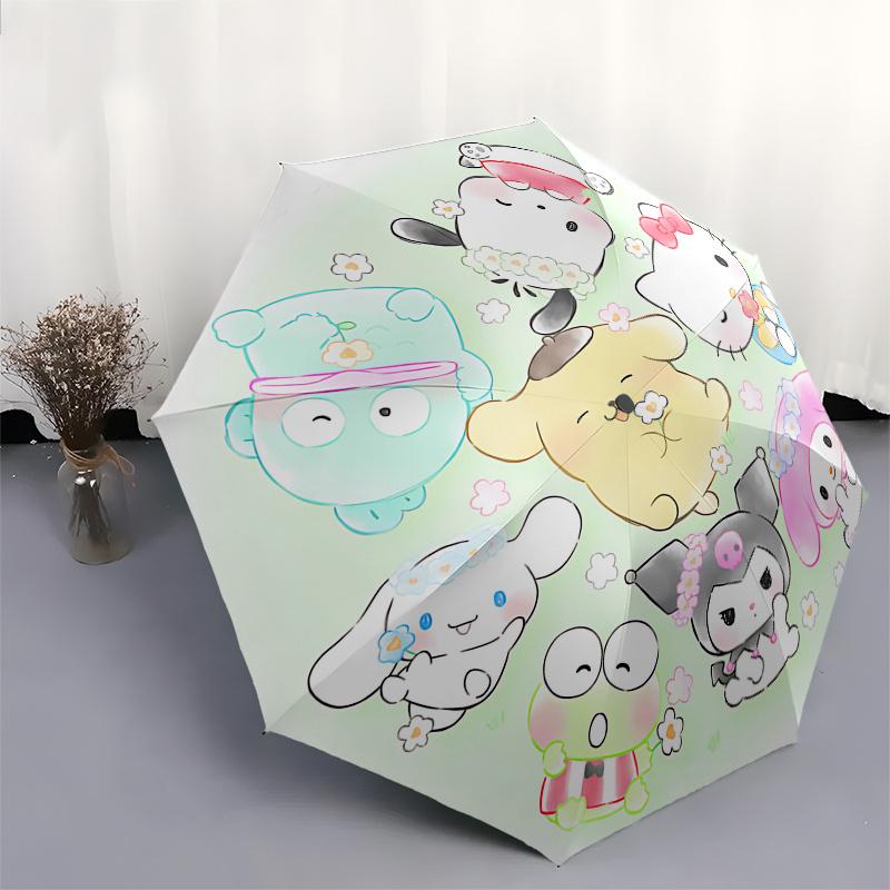 Sanrio Automatic Open/Close Umbrella-Cute Umbrella with Cute Design, Portable 3-Fold Compact Umbrella for Men & Women, Halloween Christmas G