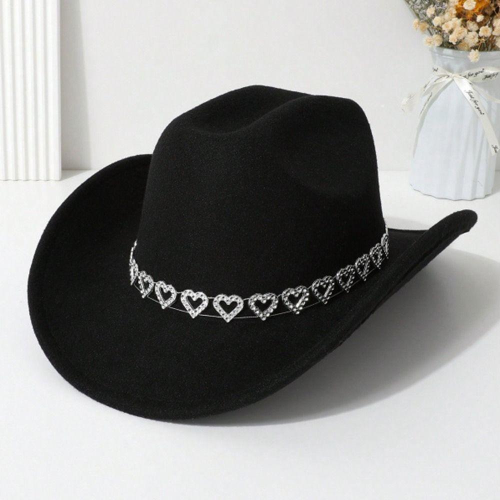 Heart-shaped Diamond Jazz Knight Hat Wide Brim Sun Hat Stylish Cowboy Hat For Men Women